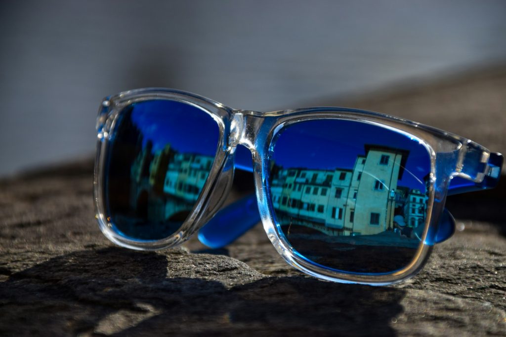 gray framed sunglasses